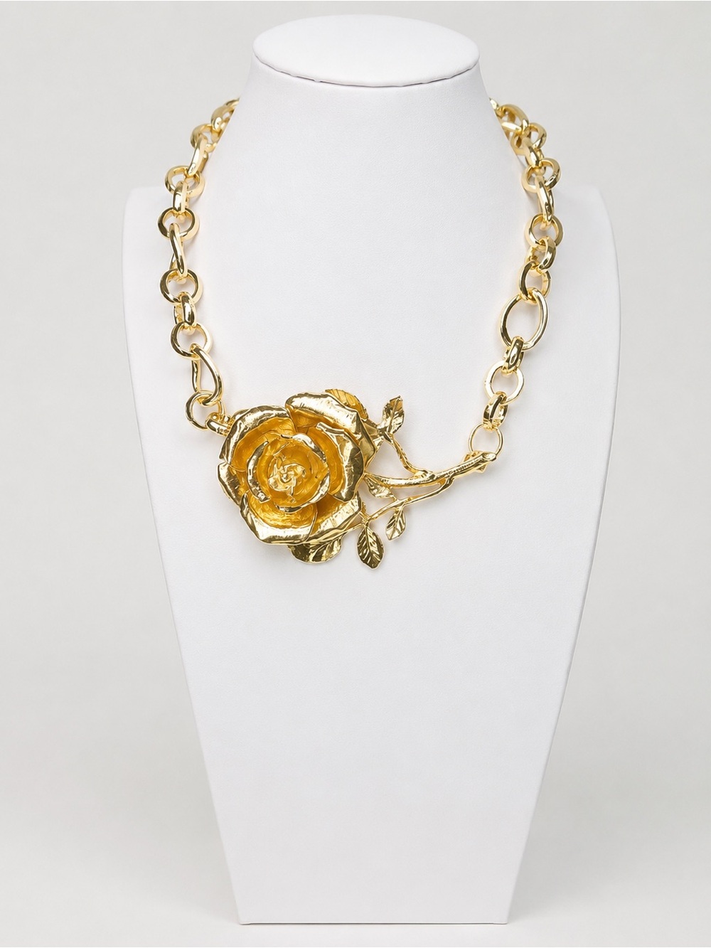 New‎ Gold Tone Rose Statement Necklace – Floral Chain Necklace